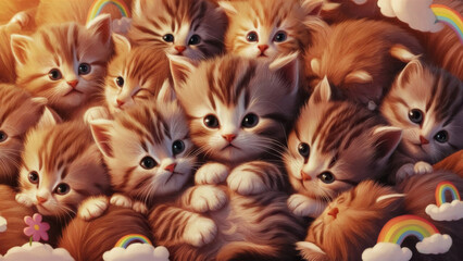 Fototapeta premium Background with baby cats. Wallpaper kitten cute.