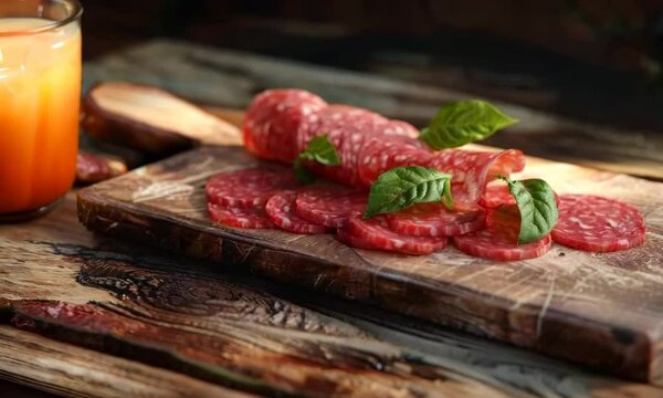 Wooden cutting board with salami, Video