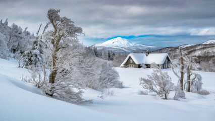 Winter background. Forest in snow