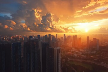 Fototapeta premium 4 Moments of Sunset Downtown Singapore skyline day to night 