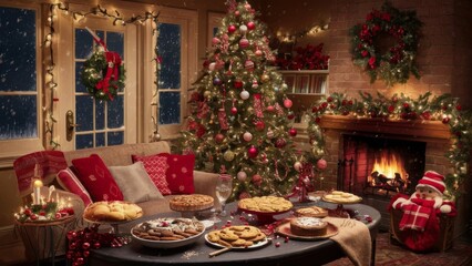 christmas tree with table and dishes