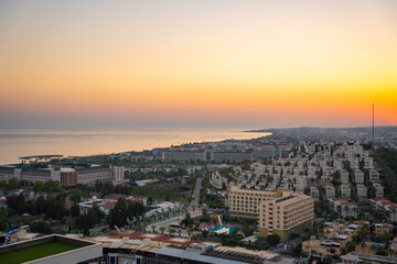 Beautiful sunset at the Konakli city near Alanya by the Mediterranean Sea, Turkey