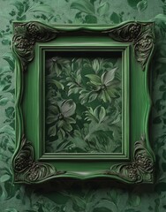 Obraz premium Ultra realistic green gorgeous frame, interior olive floral pattern, combining classic elegance with modern art details, suitable for interior decoration, home furnishings, and art exhibitions
