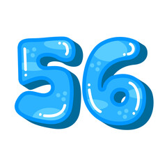 Blue color number 56 fifty six vector illustration, colorful number fifty-six clip art image isolated, cute cartoon kids design style
