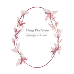 A bouquet of vintage flower along oval frame banner background