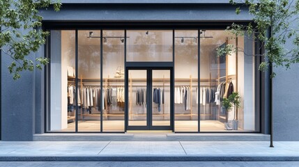 Fashion clothing storefront facade and windows mockup for your own branding
