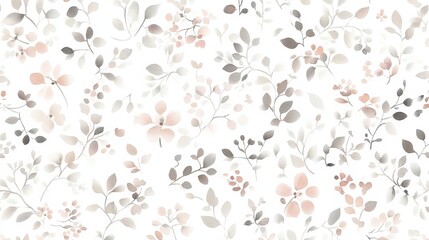 Exquisite retro style patterns of flowers and leaves in light pink, cream, and beige colors, with a soft watercolor texture on a white background and a retro decorative theme design.