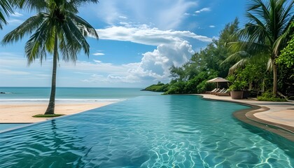 Serene tropical poolside retreat with breathtaking views of a calm beach