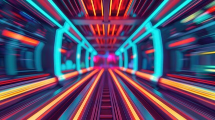 Fototapeta premium Futuristic Amusement Park Vision, a dynamic scene featuring a vibrant, high-tech entertainment landscape, with blurred attractions and an imaginative atmosphere.