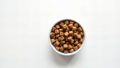 Fototapeta premium Dry cat and dog food bowl from above isolated on white background new beautiful stock image illustration AI