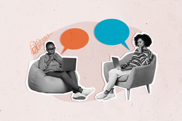 Trend artwork sketch composite collage of speech cloud dialog chat conversation silhouette two...