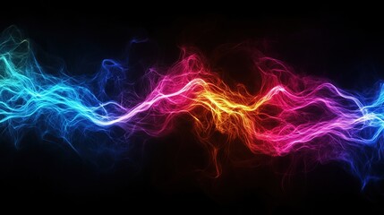Obraz premium Neon energy flow effect with flickering light, information transfer.