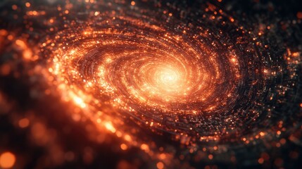 Fototapeta premium Cosmic Spiral of Golden Light Particles in Dark Space