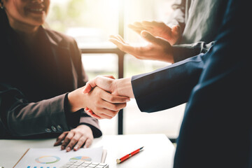 business handshake concept Portrait of businessmen working together, successful agreement after good meeting.