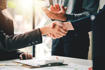 business handshake concept Portrait of businessmen working together, successful agreement after good meeting.