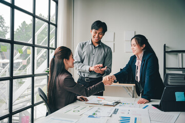 business handshake concept Portrait of businessmen working together, successful agreement after good meeting.