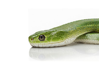 Fototapeta premium Studio photo of a green snake on a white background. Reptile, symbol of 2025.