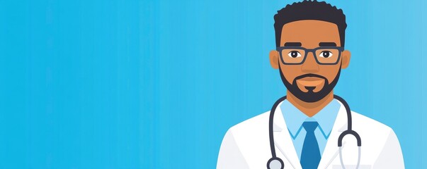 Fototapeta premium African american male doctor standing on modern hospital background