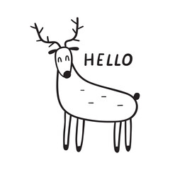 Cute reindeer say - hello. Outline illustration. White background.