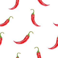 Seamless Watercolor Chili Peppers Pattern