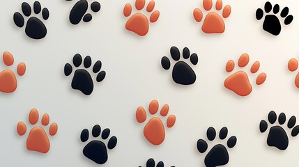 Fototapeta premium cute paw prints of dogs or cats as a pattern, graphic