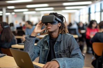 Fototapeta premium High school students using virtual reality headset in class