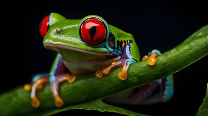 Naklejka premium red eyed tree frog on leaf