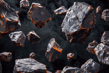 A collection of rocks floating in the air, with no visible support or anchor