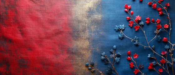 Red, White, and Blue Decorations for Chile's Independence Day with blank space on the right for text	