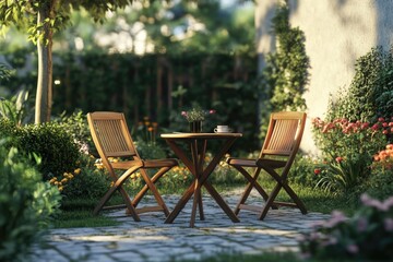 Obraz premium Element of terrace furniture. Garden chairs and table. Rest zone