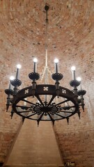 Chandelier in the castle, fireplace