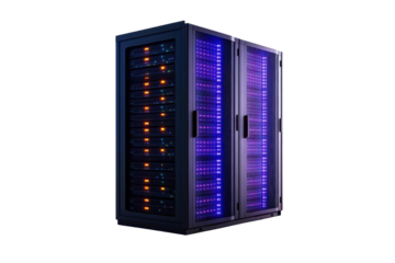 Modern data server with illuminated components showcasing advanced technology and efficient design for data storage solutions.