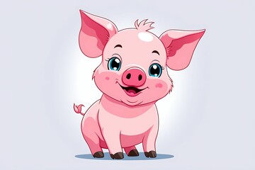 Cartoon Illustration of a Pink Piglet with Blue Eyes