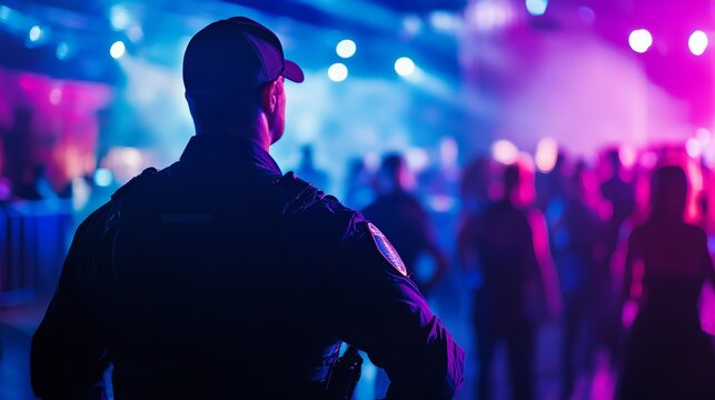 Security guard bouncer are regulating the situation of safety in an event concert in a nightclub.