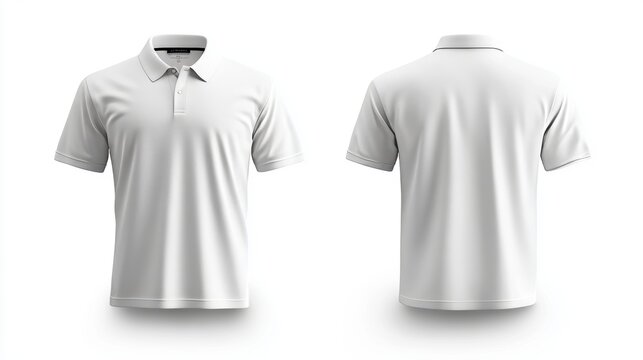 Blank collared shirt mock up template front and back view isolated on white plain t-shirt mockup. Polo tee design presentation for print.