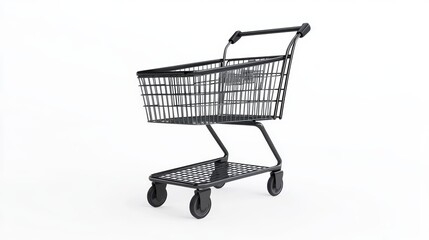 A shopping trolley isolated against a white background Shopping trolley silhouette on a white background. Metallic shopping cart. Isolated on a white Shopping cart with 3D render
