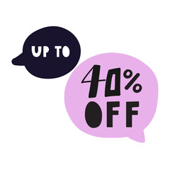 Up to 40% off. Sale design. Badge. Illustration on white background.