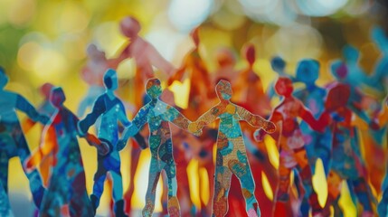 Obraz premium A group of paper people coming together. Community and friendship concept