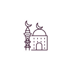 mosque and minaret outline icon. Linear vector from religion concept. Thin line mosque and minaret icon isolated on white background