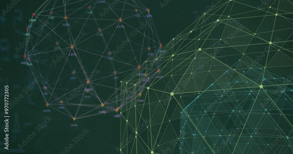 Poster animation of network of connections and data processing on black background