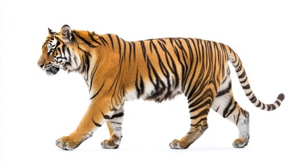 Obraz premium Side view of a Tiger walking away isolated on white
