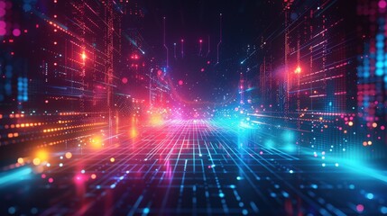 Fototapeta premium Futuristic digital disruption landscape with cutting-edge technology elements and clear space for adding innovation business strategies