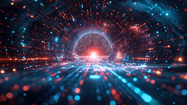 Futuristic digital disruption landscape with cutting-edge technology elements and clear space for adding innovation business strategies