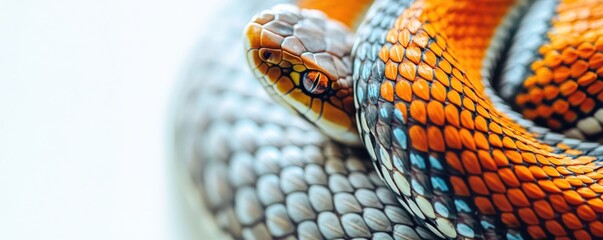 Close-up of a colorful garter snake's scales showcasing intricate patterns and vivid hues in a captivating wildlife composition