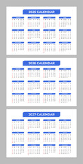 Set of 2025 2026 2027 Basic Calendar in White Background