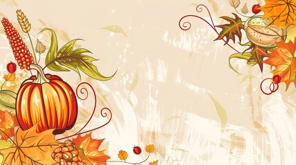 A warm and inviting Thanksgiving card background. The background might feature a cornucopia filled with an abundance of fruits and vegetables