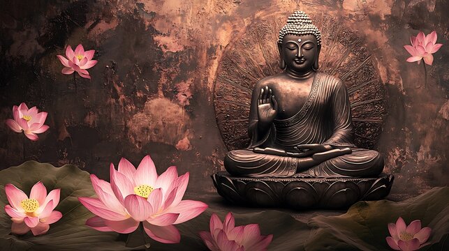 Buddha Statue with Lotus Flowers