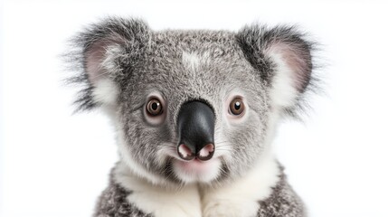 Obraz premium Adorable shocked koala with big eyes isolated on white background for unique design
