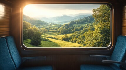 Fototapeta premium Serene Swiss Farmland Viewed Through Train Window