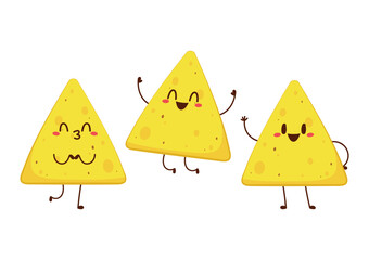 Nacho character design. Nachos on white background.